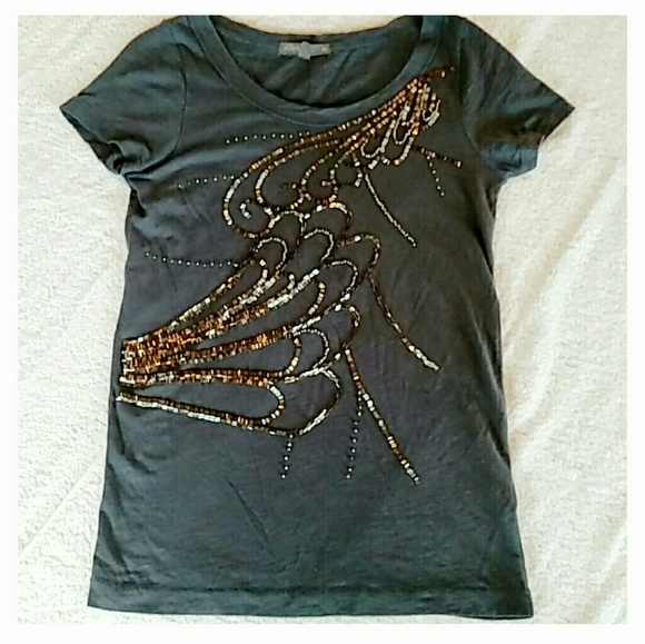 J. Crew Tops - SOLD!! J Crew T-Shirt S Beaded Charcoal Gray